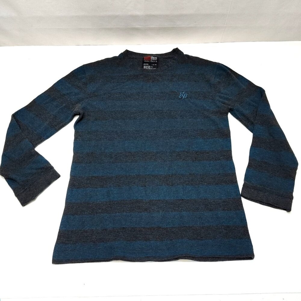 Southpole Striped Long-Sleeve Thermal Shirt Large Embroidered "SP" Logo Crewneck